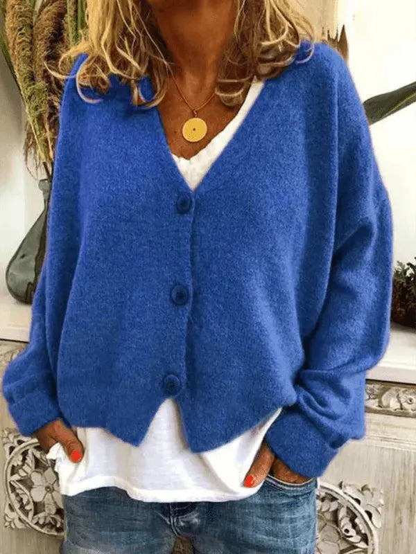 Women’s V-Neck Button Cardigan Sweater – Relaxed Spring Layer