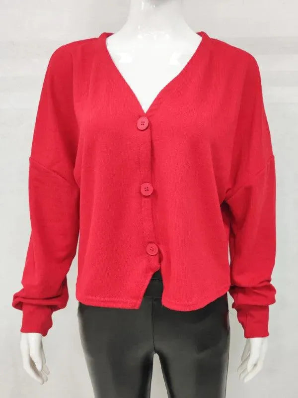 Women’s V-Neck Button Cardigan Sweater – Relaxed Spring Layer