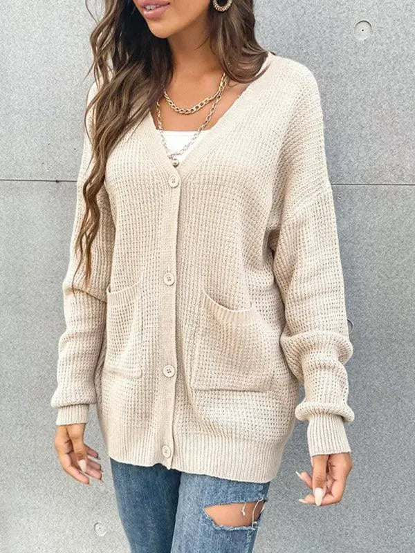 Women’s V-Neck Pocket Cardigan Sweater – Button Front Knit