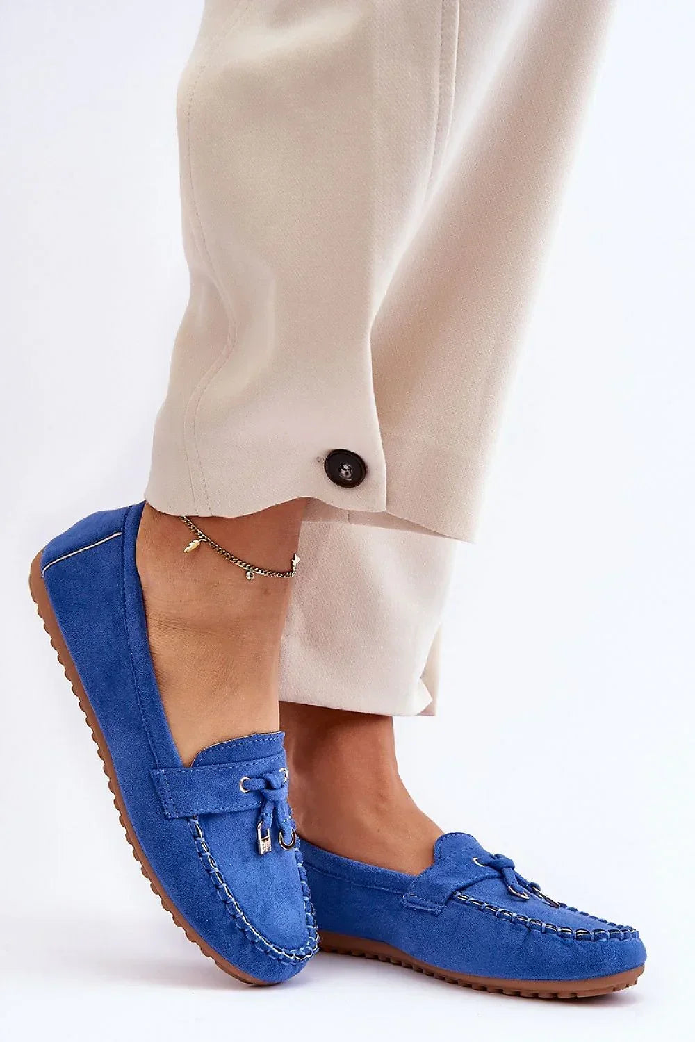 Women’s vegan blue spring moccasin loafers, flat casual women’s vegan moccasin loafers for spring and autumn