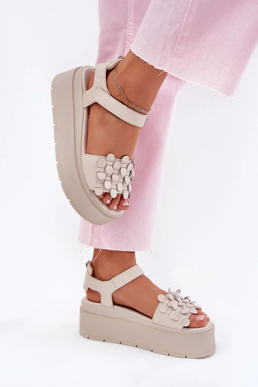 Women’s Velcro Platform Leather Sandals-Women's Sandals-LeStyleParfait