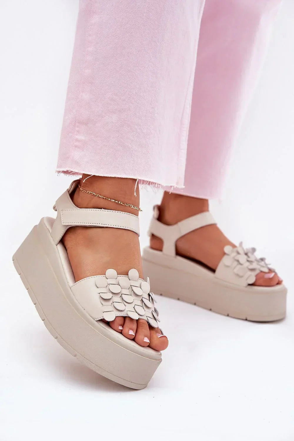 Women’s Velcro Platform Leather Sandals-Women's Sandals-LeStyleParfait