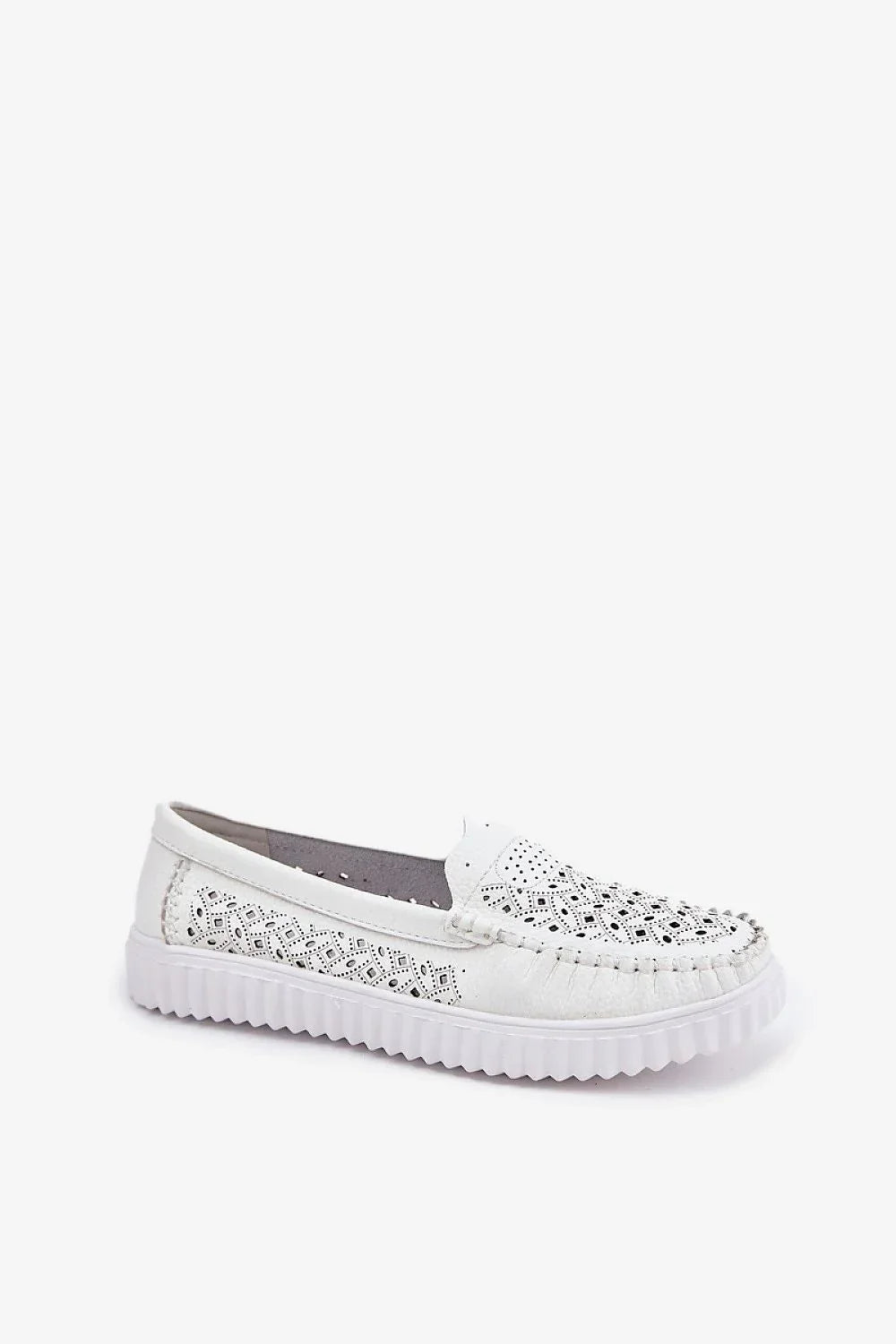 Women’s white leather platform moccasins with laces, casual women’s platform moccasins for spring–summer