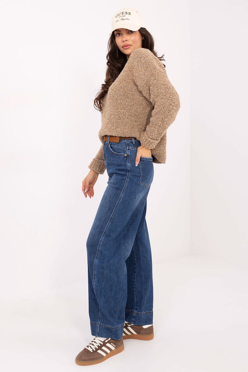 Women's Wide Leg Jeans - Blue High Waist Stretch Denim-Straight Leg Jeans-LeStyleParfait