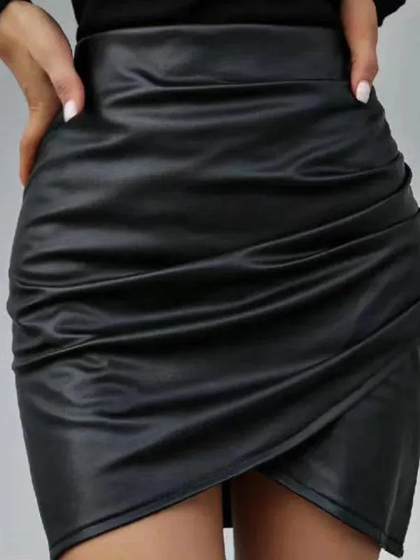Wrap Leather Mini Skirt-Women's Skirt-LeStyleParfait