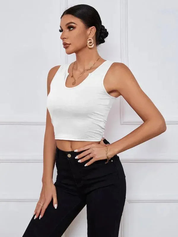 Y-Neckline Knit Tank Top - Women Tops - LeStyleParfait