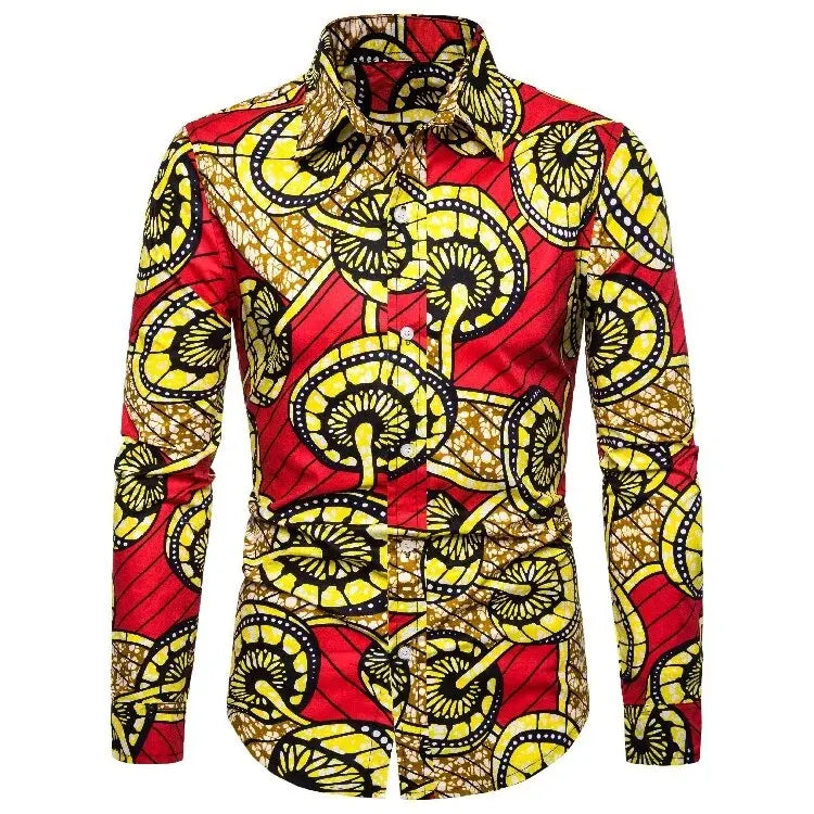 Yellow Red African Print Shirt-Men Shirts-LeStyleParfait