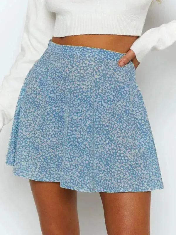 Zipper Floral Mini Skirt-Women's Skirt-LeStyleParfait