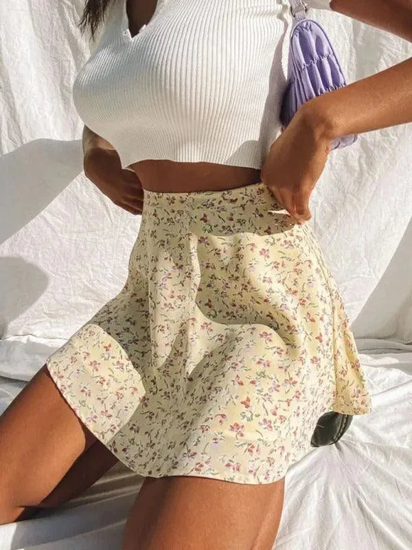 Zipper Floral Mini Skirt-Women's Skirt-LeStyleParfait
