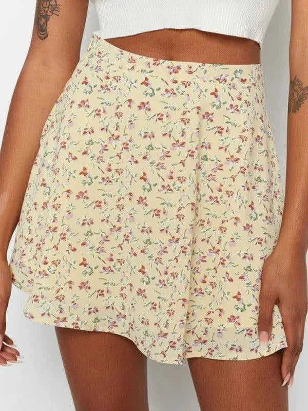 Zipper Floral Mini Skirt-Women's Skirt-LeStyleParfait