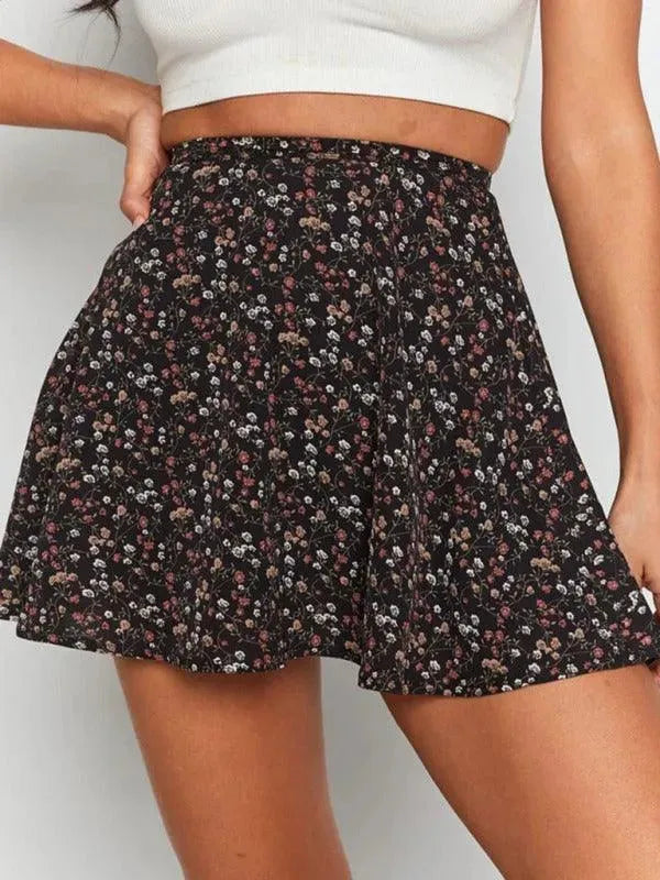 Zipper Floral Mini Skirt-Women's Skirt-LeStyleParfait