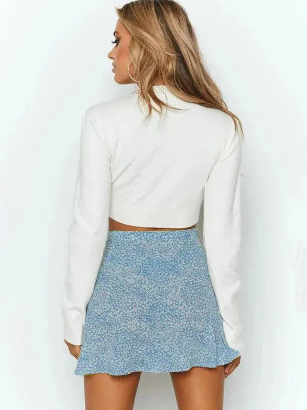 Zipper Floral Mini Skirt-Women's Skirt-LeStyleParfait