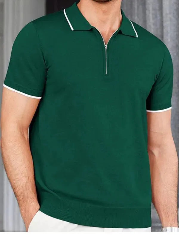 Zipper Knitted Men Polo Shirt-Polo Shirt-LeStyleParfait