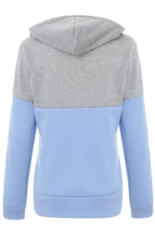 Double Zipper Color Block Hooded Long-Sleeved Plus Velvet Sweatshirt-Women Sweatshirt-LeStyleParfait