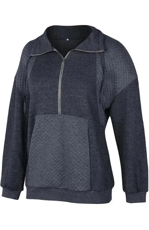 Women Regular Checked Zip-Up Sweatshirt Essential Fit-Women Sweatshirt-LeStyleParfait