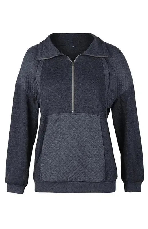 Women Regular Checked Zip-Up Sweatshirt Essential Fit-Women Sweatshirt-LeStyleParfait