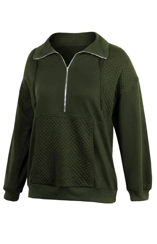 Women Regular Checked Zip-Up Sweatshirt Essential Fit-Women Sweatshirt-LeStyleParfait