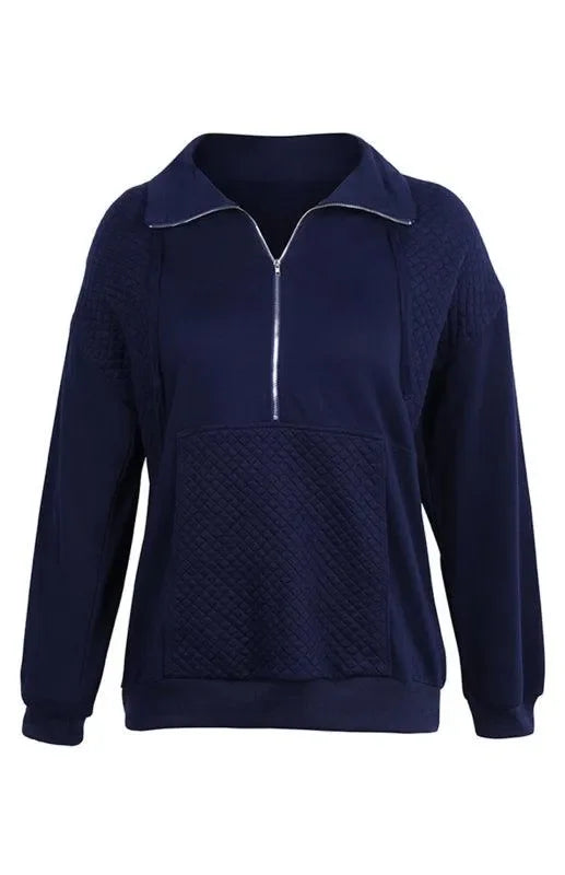 Women Regular Checked Zip-Up Sweatshirt Essential Fit-Women Sweatshirt-LeStyleParfait
