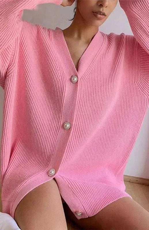 Women’s Casual V-Neck Cardigan Sweater – Candy Color Knit