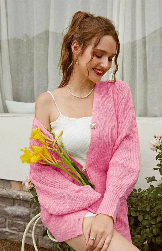 Women’s Casual V-Neck Cardigan Sweater – Candy Color Knit