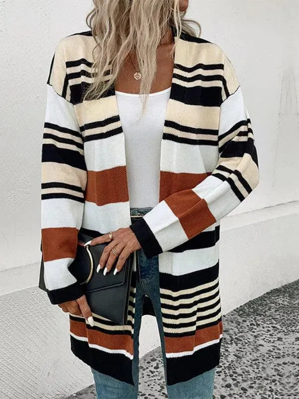 Women’s Colorblock Longline Cardigan Sweater – Striped Knit