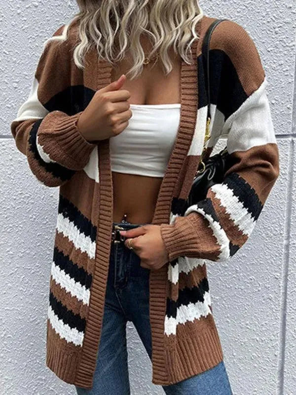 Women’s Colorblock V-Neck Cardigan Sweater – Open Front