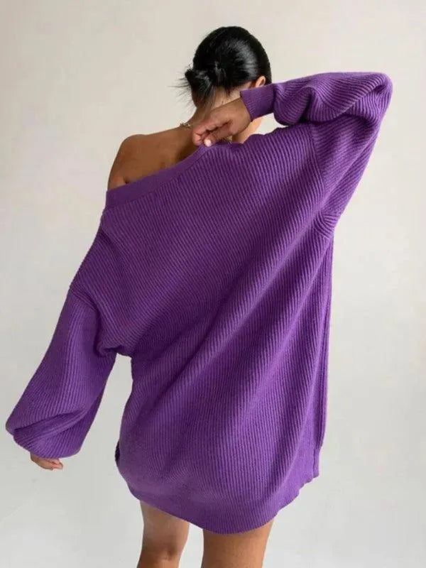 Women’s Drop Shoulder Cardigan Sweater – Relaxed V-Neck Fit