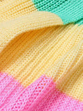 Women’s Striped Long Cardigan Sweater – V-Neck Button