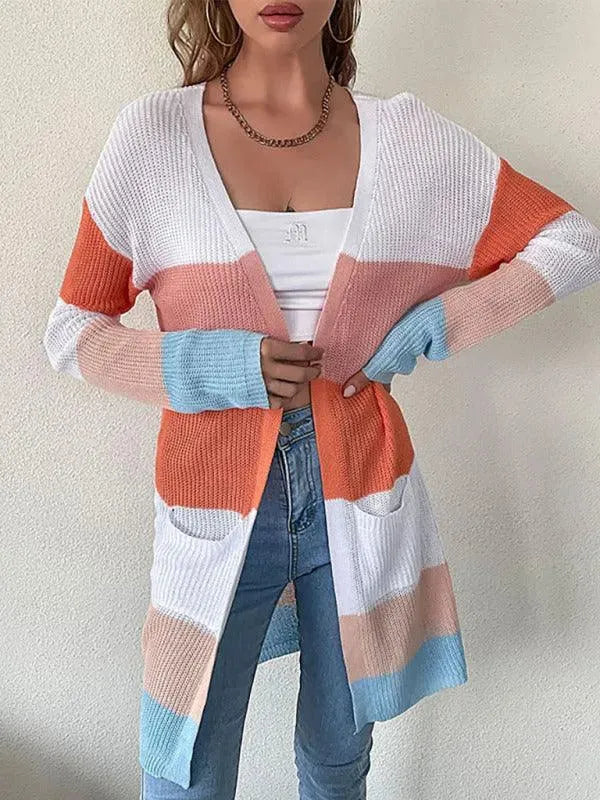 Women’s Striped Longline Cardigan Sweater – Casual Knit