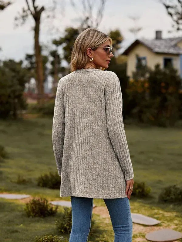Women’s Textured Longline Cardigan Sweater – V-Neck Button Knit
